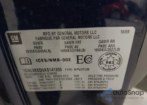 2010 Chevrolet Traverse Ls z USA, uszkodzony, nr VIN 1GNLVEED9AS141265